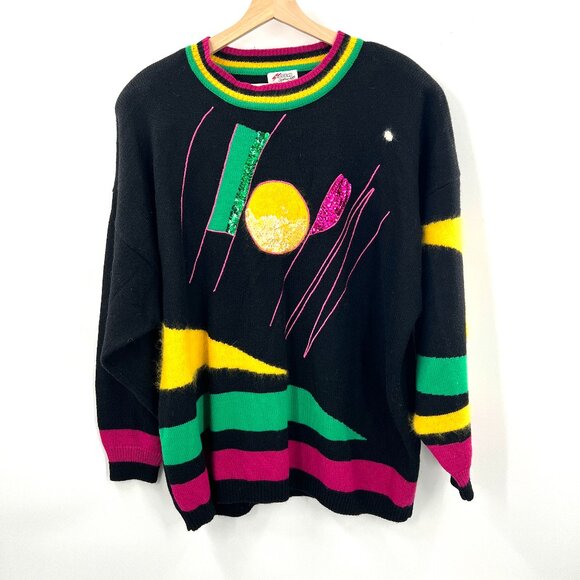 Hauber Sweaters - Vintage Hauber 80s 90s sweater virgin wool angora sequin Memphis design y2k 16